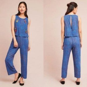 Anthro Critter Embroidered Jumpsuit Conditions Apply Beaded Scarab Beetle Bugs